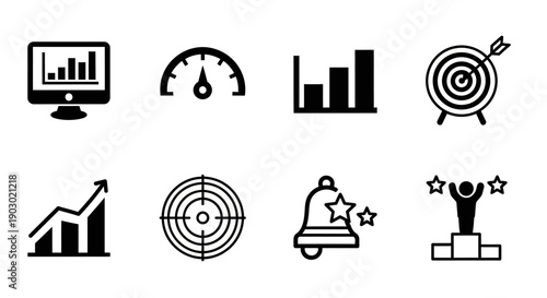 Business success icons for growth strategy and achievement