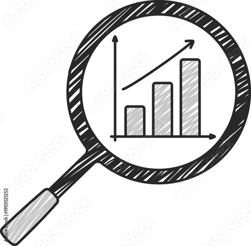 Hand Drawn Magnifying Glass Stock Chart Analysis