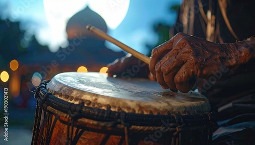 Traditional Bedug Drummer During Eid al-Fitr Night Celebration