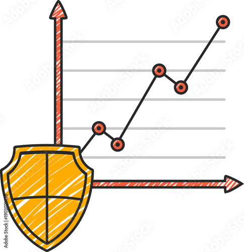 Hand Drawn Financial Growth Chart with Shield