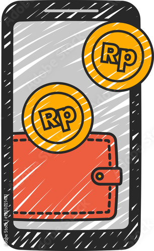 Hand Drawn Mobile Wallet Investment Clip Art