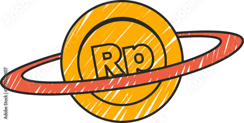 Hand Drawn Rupiah Coin Orbit Illustration