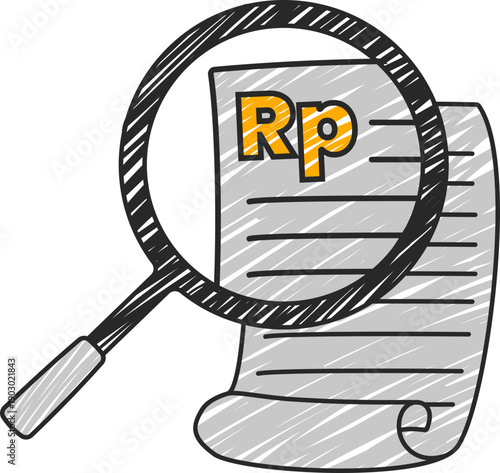 Hand Drawn Magnifying Glass Rupiah Evaluation