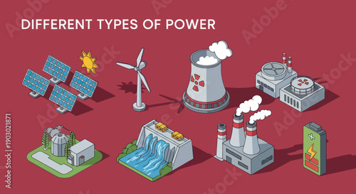 Various Renewable and Non-Renewable Energy Sources Illustrated.