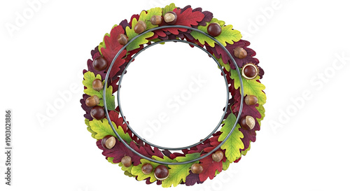 Autumn Wreath with Oak Leaves, Acorns, and Chestnuts