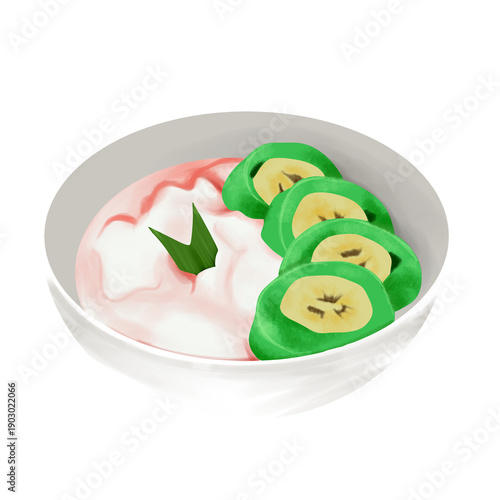pisang ijo Illustration on white bowl