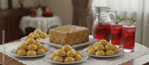 Traditional Eid al-Fitr Cookies with Syrup and Ketupat Decoration