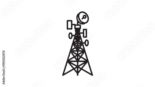 Telecommunication Tower Simple Line Art Monochrome Minimalist Vector Illustration for Technology
