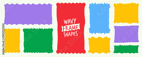Wavy rectangle text box and organic frame with irregular shape border. Label cloud cute and collage retro square with banner bubble abstract.