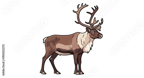 A detailed illustration of a majestic caribou with large antlers standing proudly against a white background.