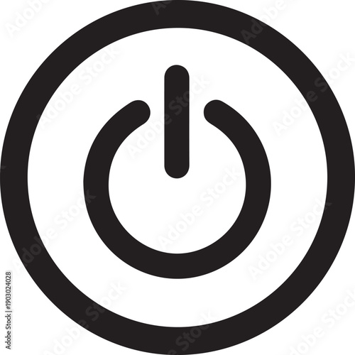 A minimalist power button icon on a black background with a white circle and dot Vector