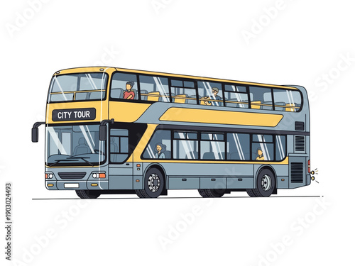Double Decker City Tour Bus Illustration.