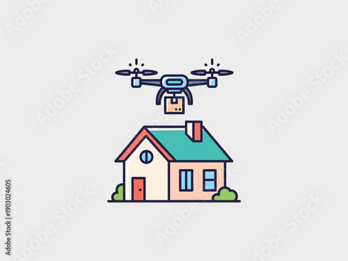 Drone Delivering Package to House.
