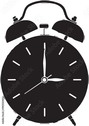 A classic black alarm clock with a white background and a minimalist design Vector