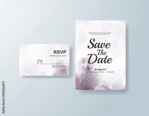 Wedding invitation with abstract splash watercolor
