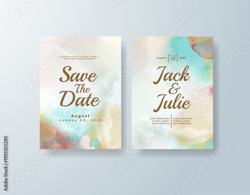Wedding invitation with abstract splash watercolor
