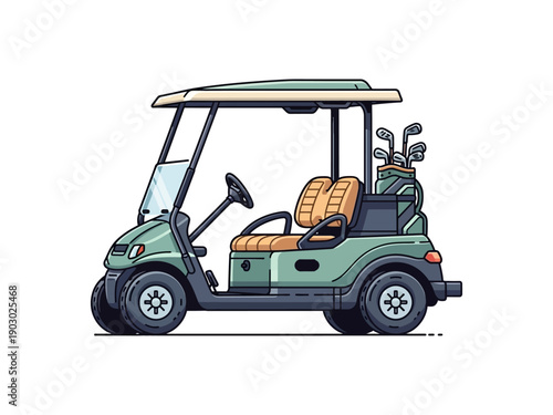 Golf Cart with Clubs and Seats.
