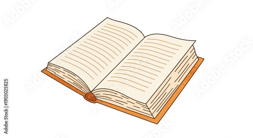 An open book with pages filled with lines of text, displayed on a white background.