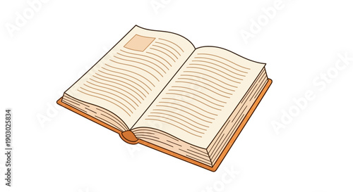 An open book with blank pages and a simple illustration on the left page, isolated on a white background.