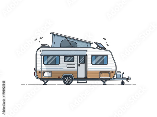 Illustration of a caravan with pop top.