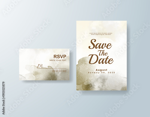 Wedding invitation with abstract splash watercolor