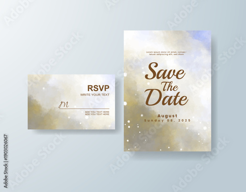 Wedding invitation with abstract splash watercolor