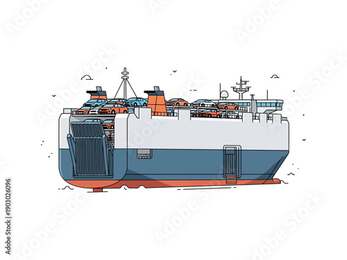 Large Cargo Ship with Containers on Deck.