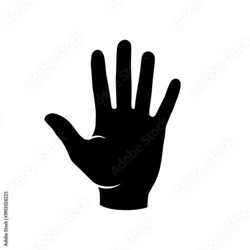 A black silhouette of an open human hand with fingers spread wide apart.