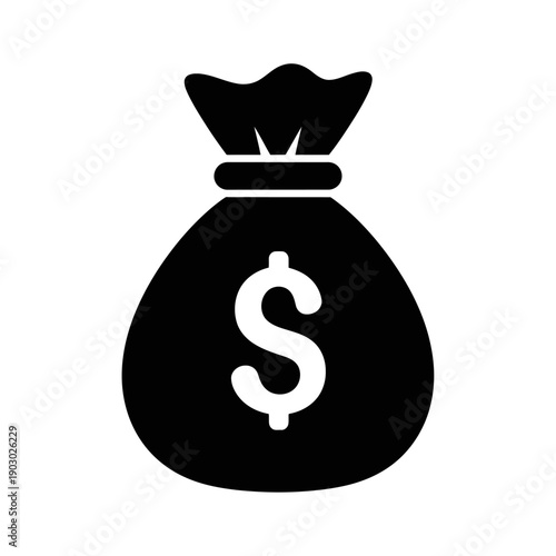 A black silhouette of a money bag with a dollar sign on it, representing wealth and finance.