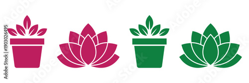 Potted Plant and Lotus Decorative Icon Set