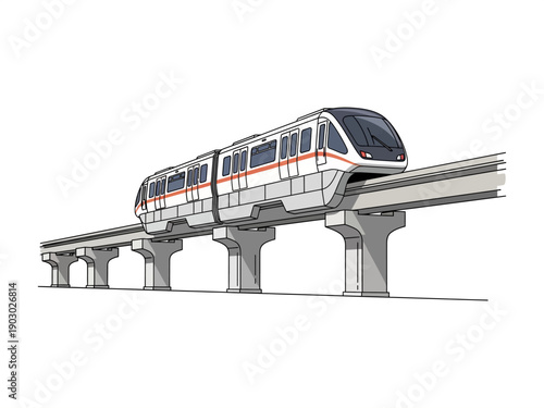 Modern Monorail Train on Elevated Track.