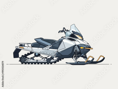 Modern Snowmobile Illustration Side View.