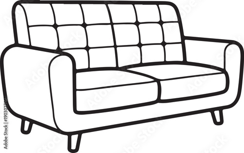 A comfortable beige sofa with tufted cushions and wooden legs Vector