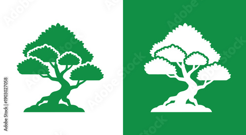 Stylized Green Tree Silhouette Icons for Nature Themes