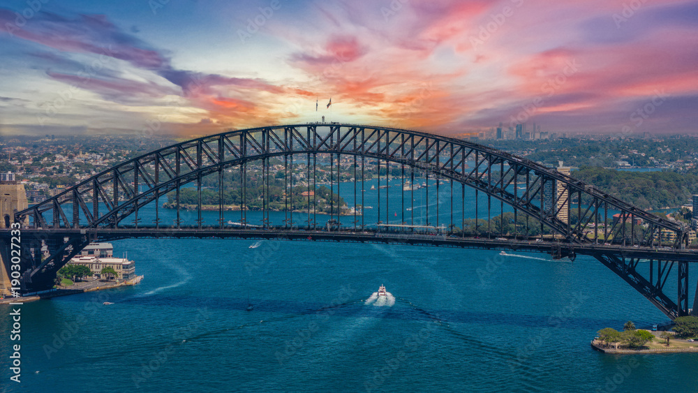 Obraz premium 5 February 2026 Aerial View of Sydney Harbour Circular Quay cruise Liner on a nice Summer day beautiful Sky in Sydney NSW Australia