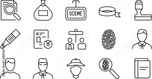 Crime Investigation Line Icon Set