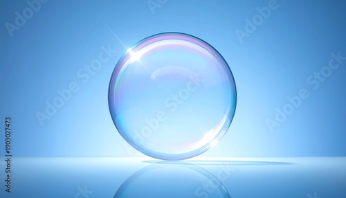 Transparent Sphere on Blue Background Representing Concepts like Purity Clarity and Reflection with Soft Lighting.