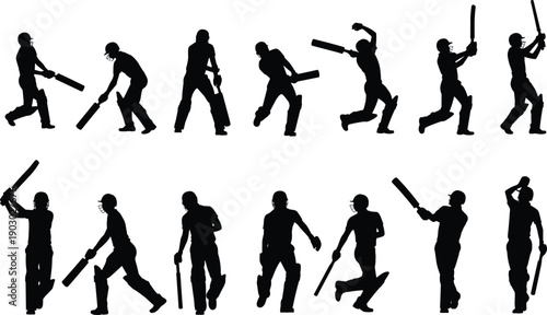 cricket, player, sport, batsman, athlete, game, bat, action, silhouette, sportsman, vector, design, team, competition