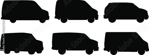 Delivery van silhouette collection, cargo transport vehicle set isolated, commercial van shapes, transport vehicle silhouettes for logistics delivery design illustration use