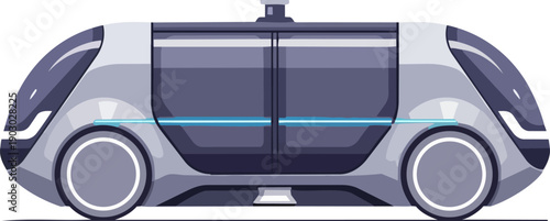 Sleek futuristic autonomous electric vehicle for urban mobility. This driverless transport represents cutting-edge smart city solutions and sustainable transit technology of tomorrow