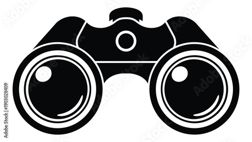 A pair of classic binoculars with a sleek black design and reflective lenses. Vector