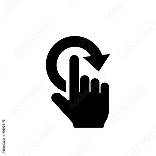A black icon depicting a hand with a finger touching a circular arrow, indicating a refresh or rotate action.