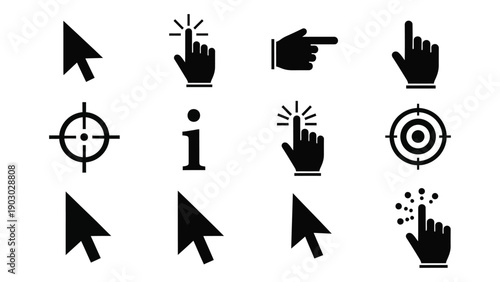 Various cursor and hand icons representing different actions and interactions Vector