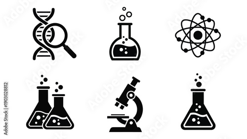 Scientific icons representing various fields of study and research tools Vector