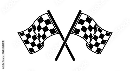 Two checkered flags crossed on poles, symbolizing a race finish or start line.