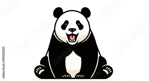 A cartoon illustration of a happy panda sitting with its mouth open and tongue out.