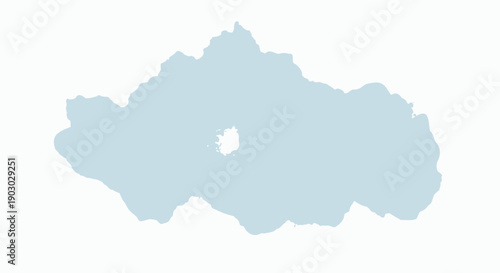 A stylized, light blue map outline of Iceland with a small white island in the center.
