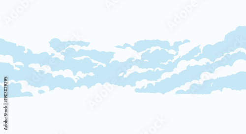 A beautiful, soft, and ethereal depiction of a sky filled with fluffy white clouds against a light blue background.