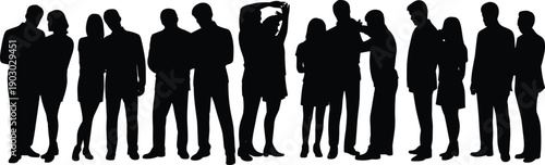 Group of people silhouettes isolated on white background, business and casual crowd figures set, human characters collection for social design vector illustration