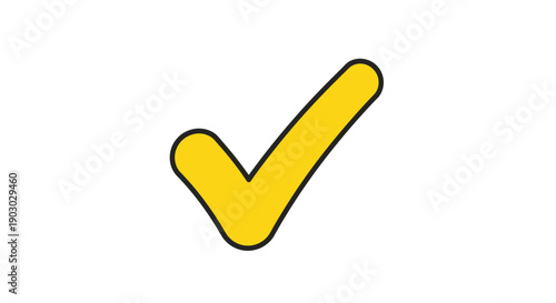 A simple, bold yellow checkmark symbol with a black outline on a white background.